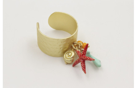 Anillo base labrada dorada mate con estrella esmal