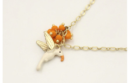 Collar cadena eslabón dorado mate con colibrí esma