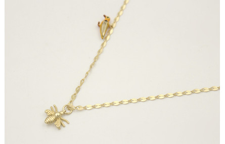 Collar cadena eslabón aplastado dorado mate con pa