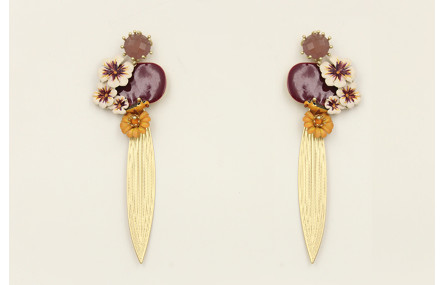 Pendientes perno brillo morado opal con rectangulo
