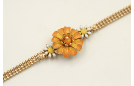 Pulsera cadena bolas 3 bandas dorada mate con marg