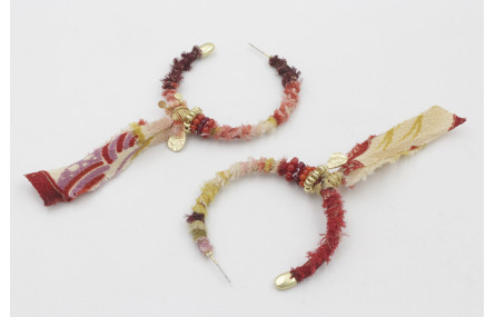 Pendientes aro planos forrados de lazo tubo kimono