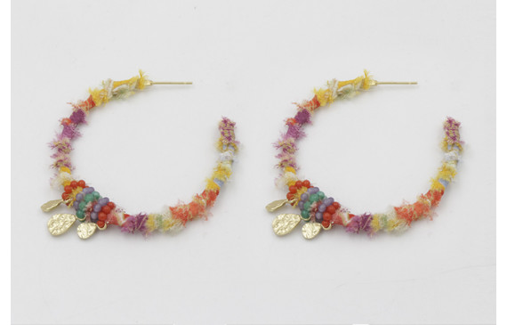 Pendientes aro plano forrado de lazo tubo kimono a