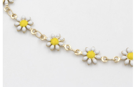 Pulsera de cadena de margaritas blancas con cadena