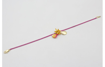 Pulsera cadena eslabón plano fucsia con burruño de