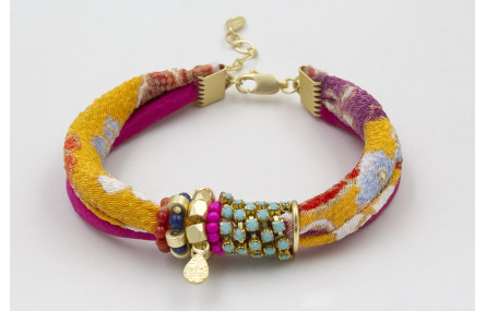 PULSERA SEDA NATURAL FUCSIA Y LAZO TUBO KIMONO AMA