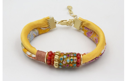 PULSERA SEDA NATURAL AMARILLA Y LAZO TUBO KIMONO A
