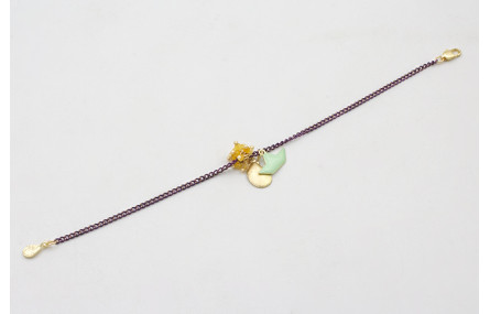 Pulsera cadena eslabón plano morado con colgante b