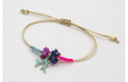 Pulseras hilo dorado con rama esmaltada turquesa, 