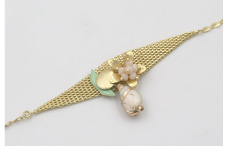 Pulsera cadena eslabón aplastado y maya rombo con 