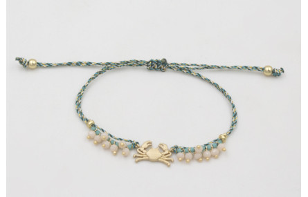 Pulsera micro driza azul, gris y oro con cangrejo 