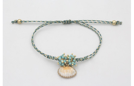 Pulsera micro driza azul, gris y oro con concha bo