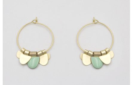 Pendientes aro mediano dorado mate dagas turquesas