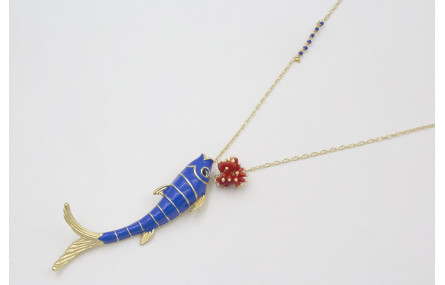 Collar cadena eslabón ovalado con colgante pez esm