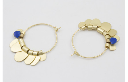 Pendientes aro mediano dorado mate dagas azulonas 