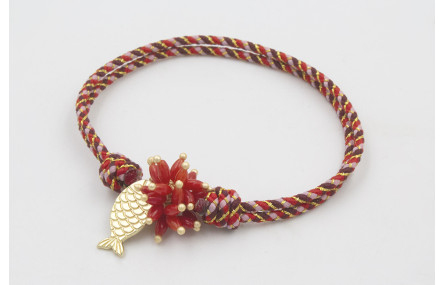 Pulsera nudo corredizo de driza rojiza y rosa con 
