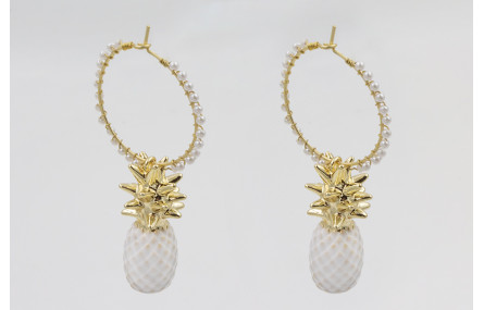 Pendientes aro mediano con perlas cosidas alrededo