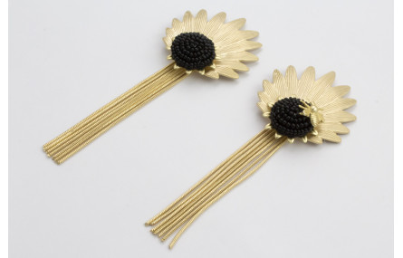 Pendientes perno hoja concava dorada mate con flor