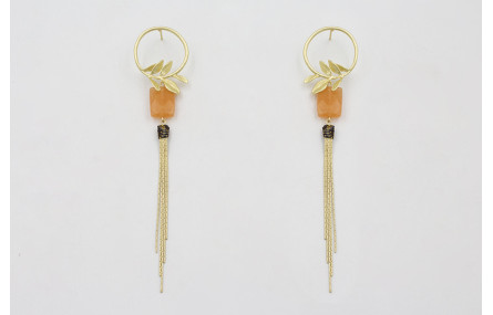 Pendientes perno aro con rama dorado mate, fleco c