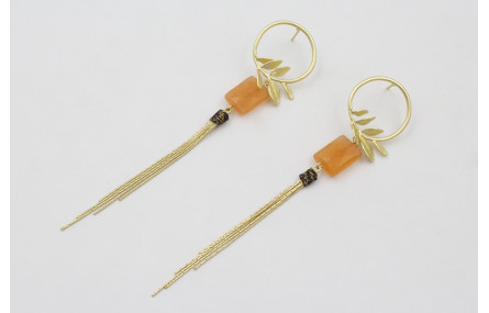 Pendientes perno aro con rama dorado mate, fleco c