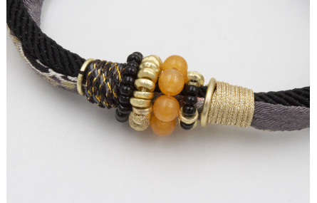 PULSERA LAZO TUBO KIMONO GRISES Y CORDÓN RETORCIDO