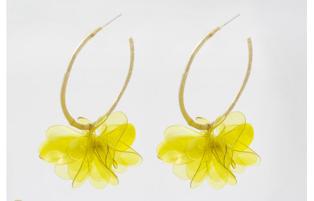 Pendientes aro labrado dorado mate con flor lentej