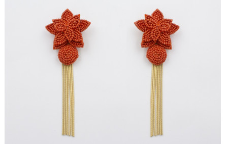 Pendientes flor abalorio coral con disco abalorio 