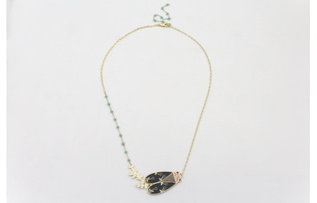 Collar cadena eslabón ovalado dorado mate y cadena