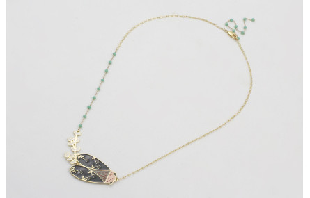 Collar cadena eslabón ovalado dorado mate y cadena