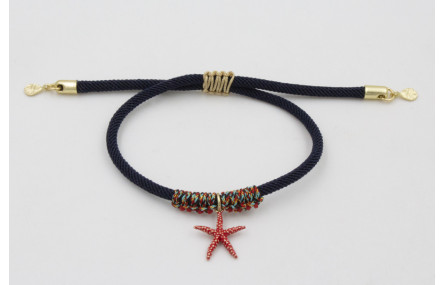 Pulsera de cordón trenzado azul marino con nudo ma