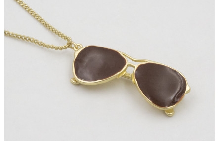 Collar cadena eslabón plano esmaltada en marrón y 