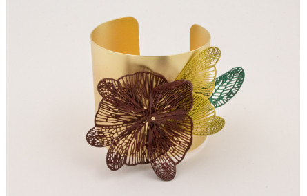 Brazalete rigido con alas mariposa esmalte marrón 