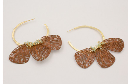 Pendientes aro plano dorado mate con alas redondea