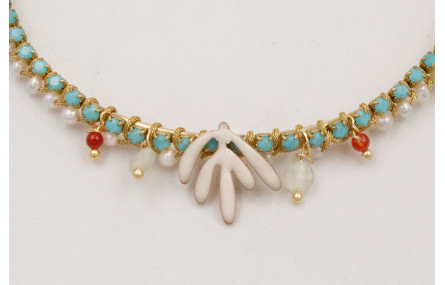 Pulsera rigida dorada con cadena de strass turques