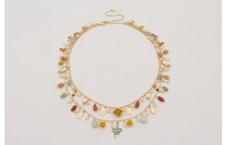 Collar doble de cadena medio eslabón dorado mate c