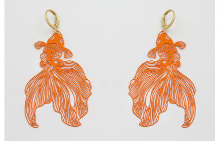 Pendientes cierre seguridad dorado mate con peces 