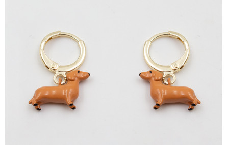 Pendientes cierre aro dorado con perro SALCHICHA p