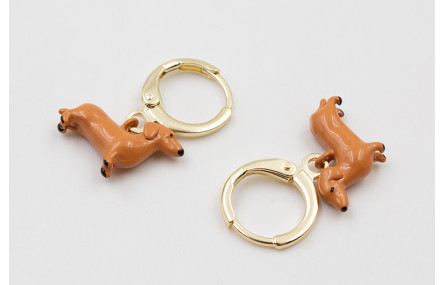 Pendientes cierre aro dorado con perro SALCHICHA p