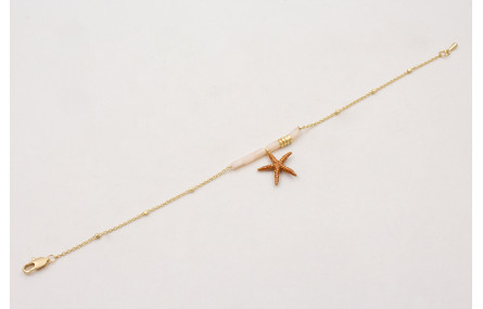 Pulsera cadena microbola con rectangulos beige,est