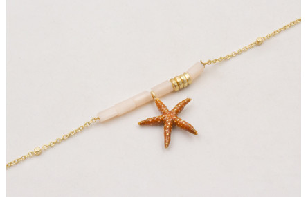 Pulsera cadena microbola con rectangulos beige,est