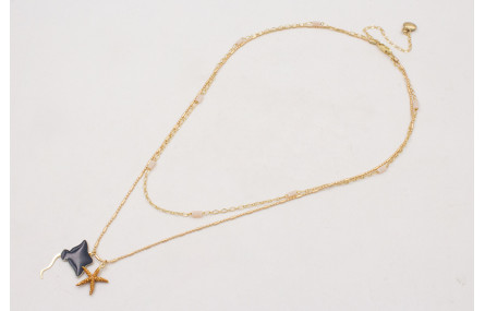 Collar doble con manta raya azul oscuro y estrella