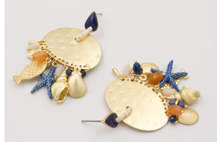 Pendientes gota esmaltada azul oscuro,arandela miy