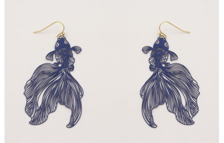 Pendientes gancho hippie con pez tropical azul osc