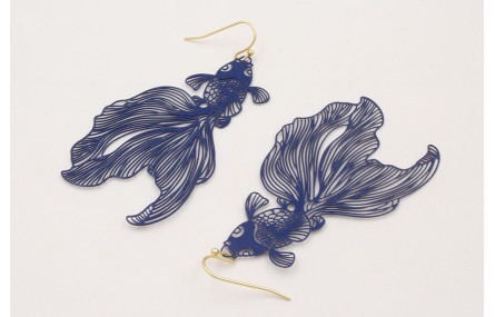 Pendientes gancho hippie con pez tropical azul osc