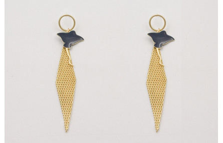 Pendientes malla rombo y manta raya azul oscuro co