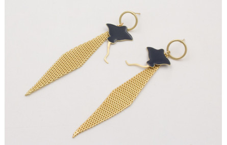 Pendientes malla rombo y manta raya azul oscuro co