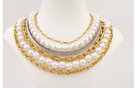 Collar ACERO cadena dorada rectangulos,perlas,cade