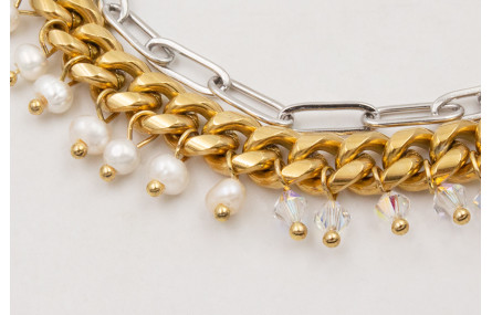 Pulsera doble de ACERO, cadena dorada eslabones pl