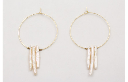 Pendientes ACERO aro grande con 3 perlas alargadas