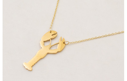 Collar solitario ACERO con langosta dorada y micro